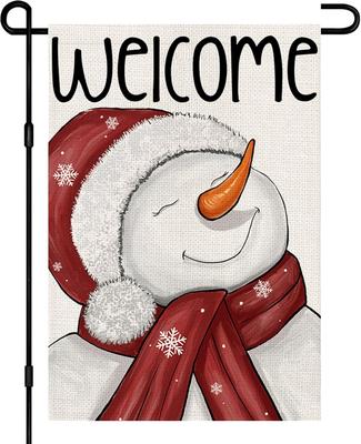 Welcome Christmas Winter Garden Ag Burlap 12x18 Inch Double Sided Outside, Snowman Small Sign Holiday Yard Outdoor Decor D EEZ