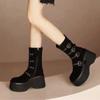 Fashion 2025 New Women's Boots Autumn New Super High Heel 9cm Wedges Thick Soled Boots Zipper Belt Buckle Anti Slip Outdoor Short Boots
