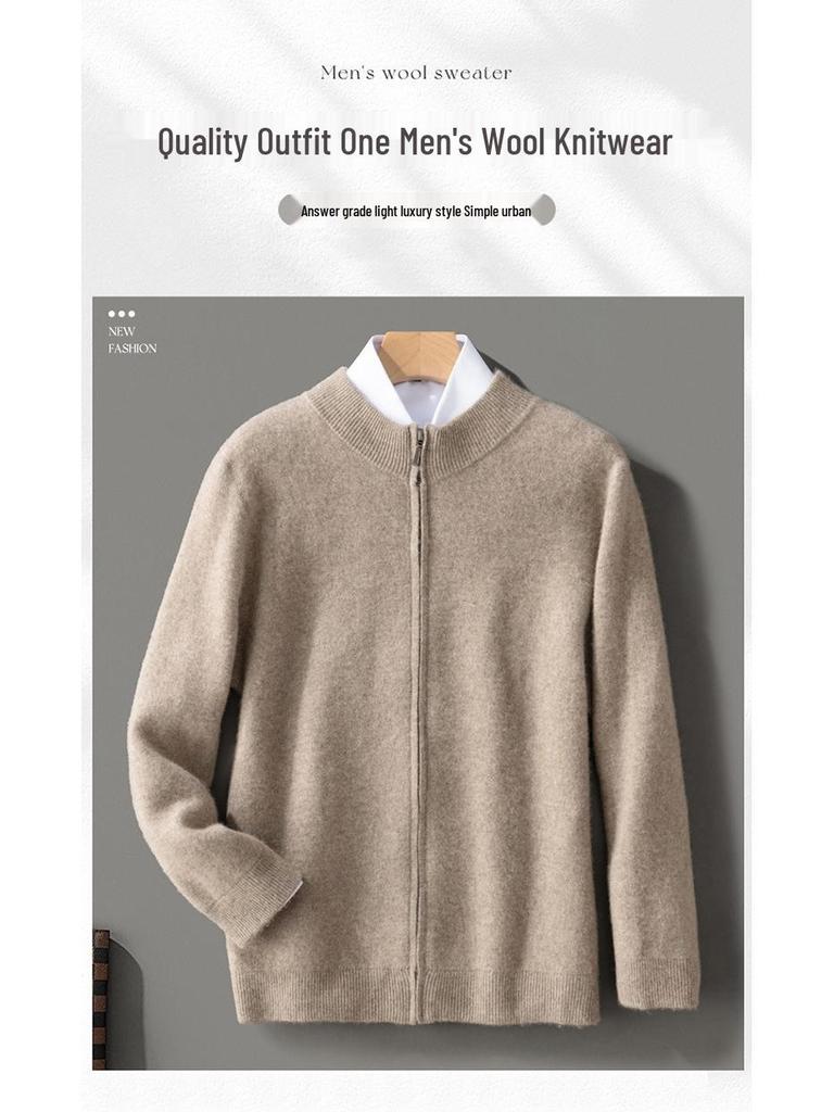 Men's Wool Round Neck Cardigan - Autumn/Winter Business Casual Knit Sweater