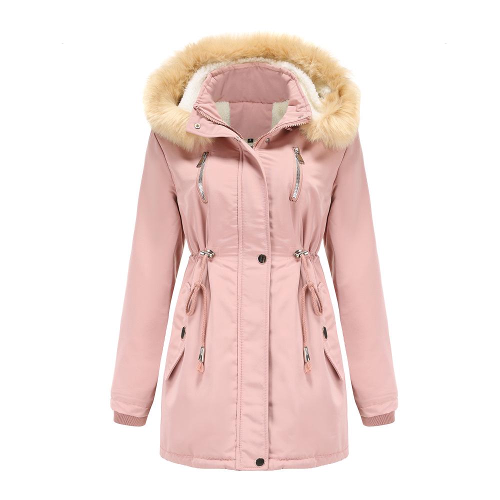 2024 Autumn/Winter Women's Thick Lambswool Cotton Jacket with Removable Hood and Fleece Lining