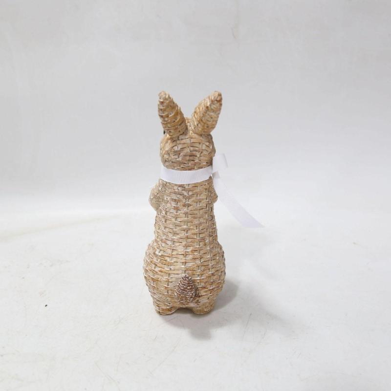 Easter Bunny Figurine Resin Rattan Woven Rabbit Statue Decorative Crafts Accessory for Indoor Outdoor Garden Yard Decor