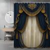 Royal Blue Gold Embroidered Theater Shower Curtain Machine Washable All Season Waterproof Privacy Protection Design Elegant