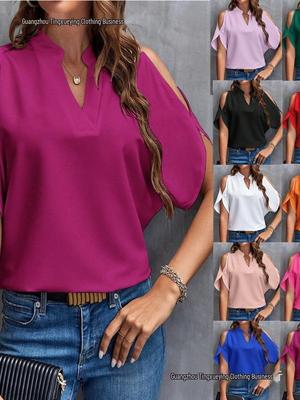 Women's Summer V-Neck Off-the-Shoulder Top - European & American Style