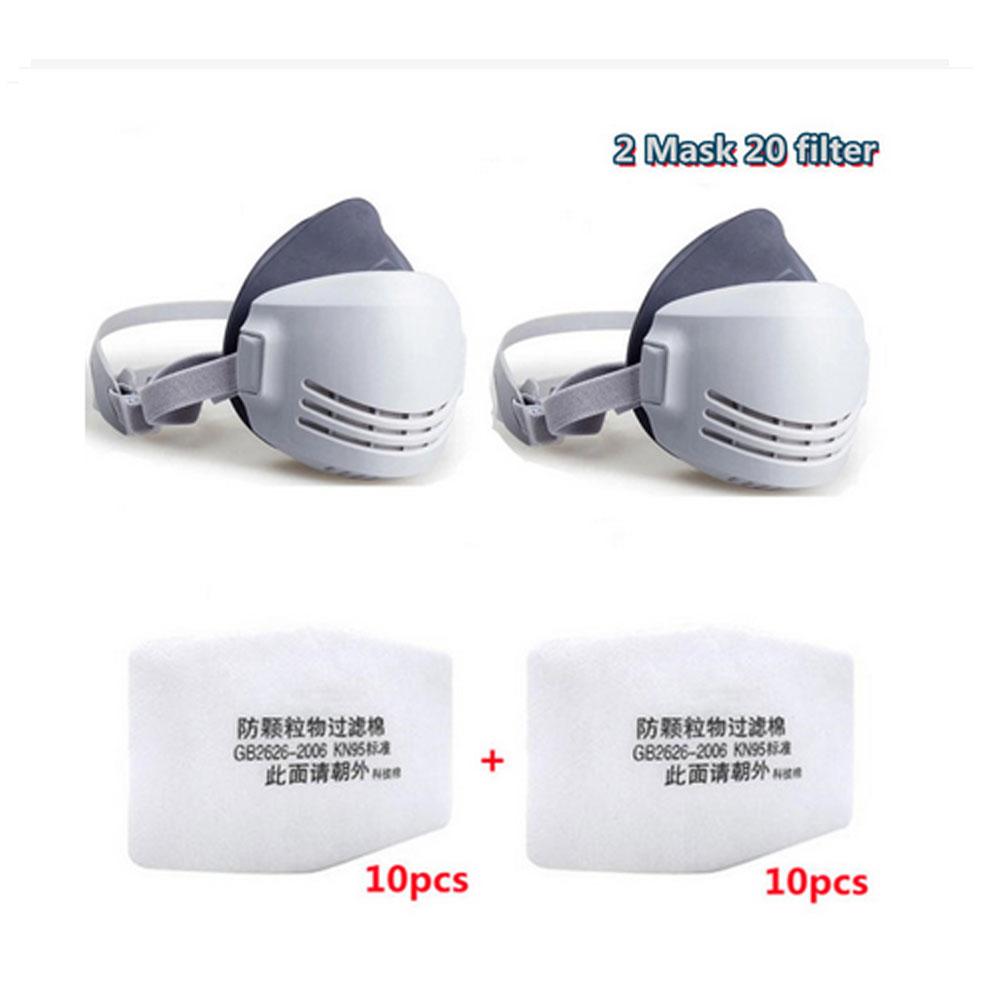 Dust Mask +20pcs Filter Cotton Respirator Half Face Dust-proof Mask Anti Industrial Construction Dust Haze Fog Safety Gas Mask