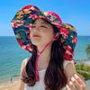 Women's Extra Wide Brim Beach Sun Hat, Summer Fashion Printed Ribbon Sun Cap, UV Protection Foldable Breathable hat