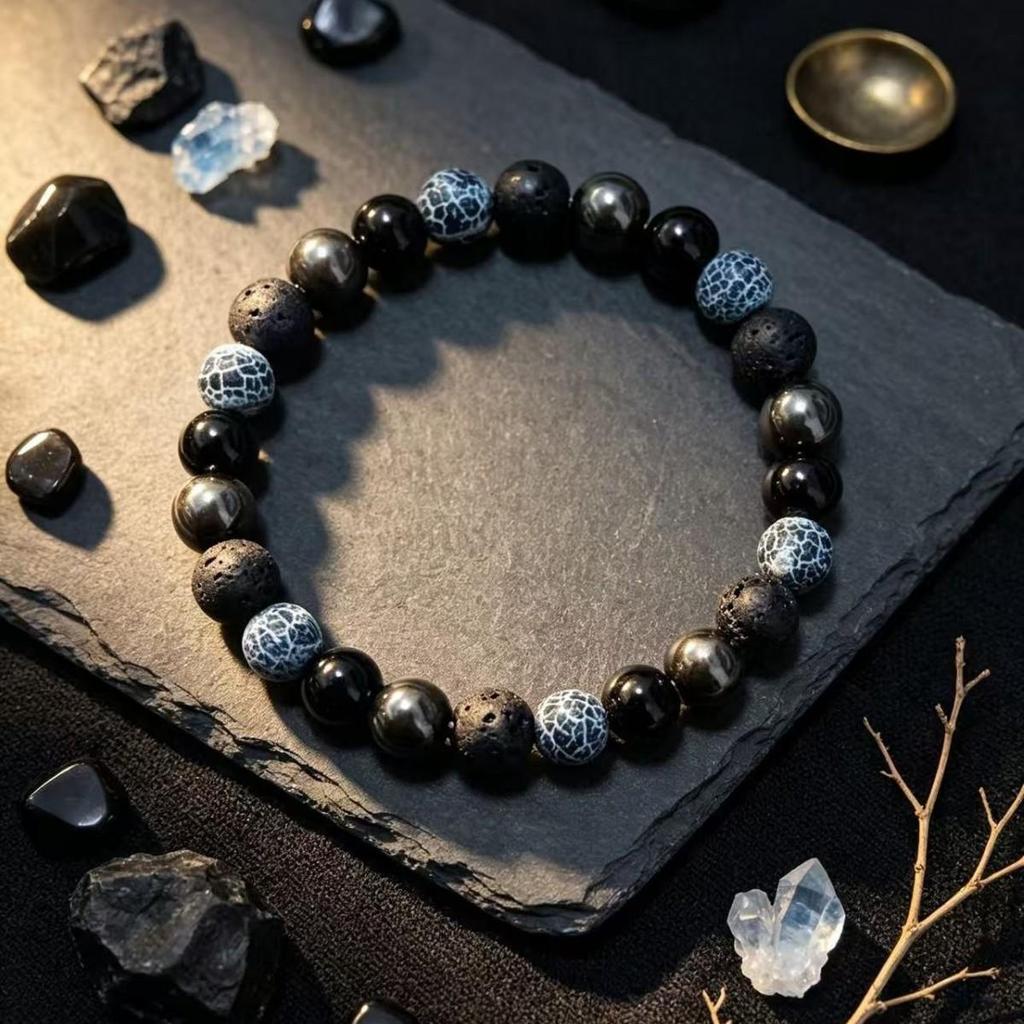 European and American Style Natural Stone Weathered Volcanic Rock Bracelet