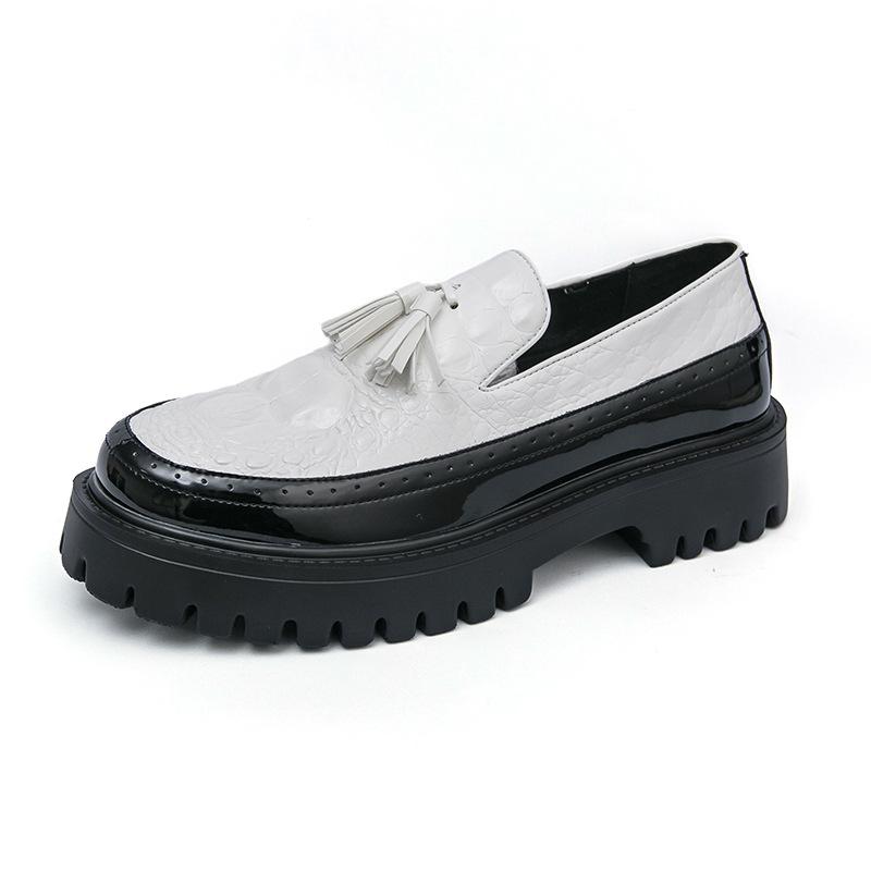 Korean Trendy Men s Brogue Slip-on Leather Shoes with Thick Sole and Tassel Details Size 38