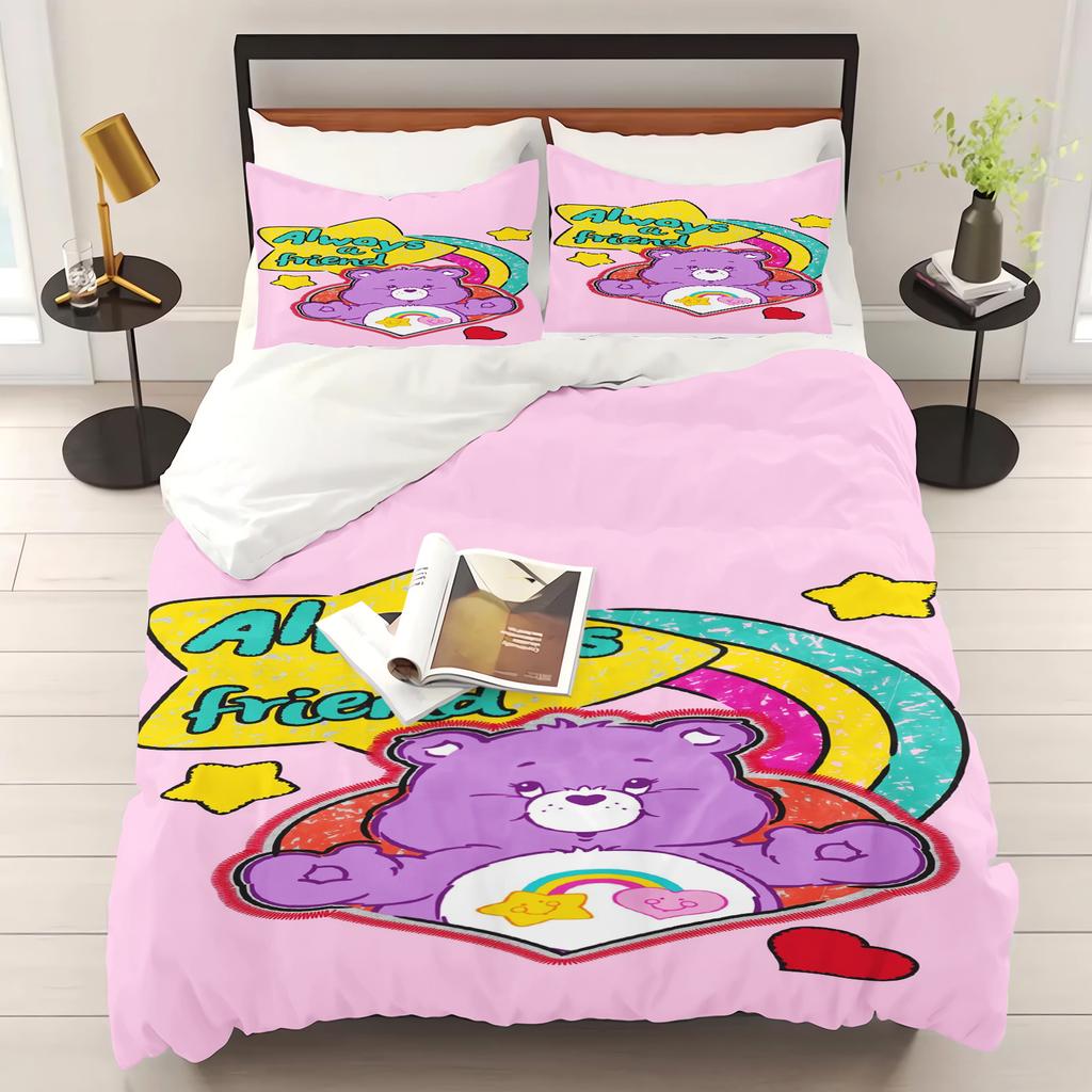 MINISO-Care Bears Cartoon Duvet Cover Rainbow Bear Printed Children 3-Piece Set Comforter Bedding Sets King Queen Size