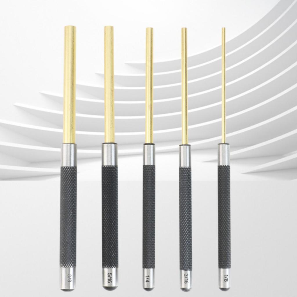 5 Pieces Steel Pin Punch Set with Storage Pouch Flat-Ended