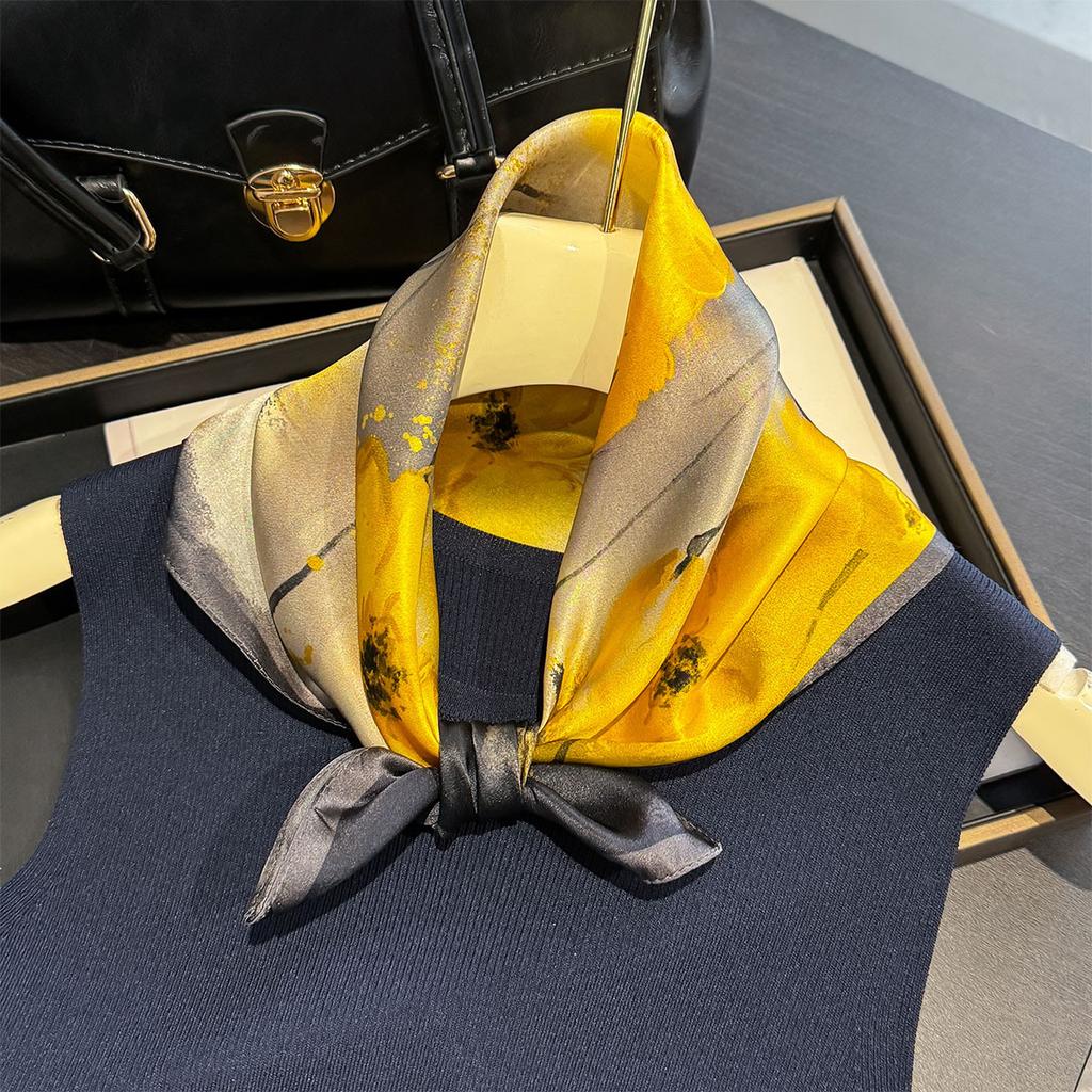 100% Natural Silk Scarf Women Neck Hair Foulard Square Headband Scarves Bandana Hijab Print Poncho Scarves Pashmina