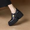 British style platform sheepskin high-heeled single shoes women's 2025 spring new muffin bottom wedge heel leather deep-mouth loafers