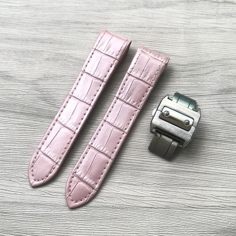 20mm 23mm preto marrom azul branco vermelho branco rosa couro genuíno wacth cinta masculino feminino para cartier santos100 pulseira pulseira