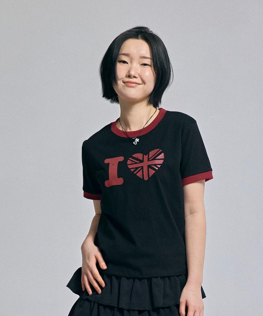AWESOME STUDIO Heart Ringer Color Block Short Sleeve T-Shirt Black
