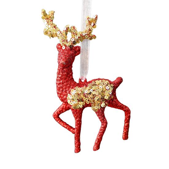 Glitter Sequined Christmas Ornament Red Snowflake/Butterfly/Star/Reindeer/Ballerina Hanging Decoration for Xmas Tree Doors Walls Holiday Home Decor