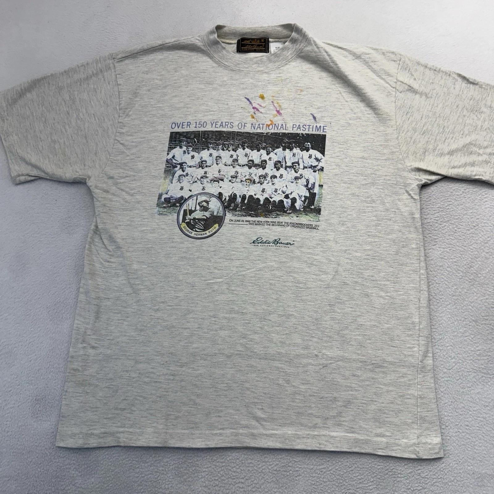 Vintage 1990s Babe Ruth Distressed Eddie Bauer Graphic Tee Men’s L USA Made M