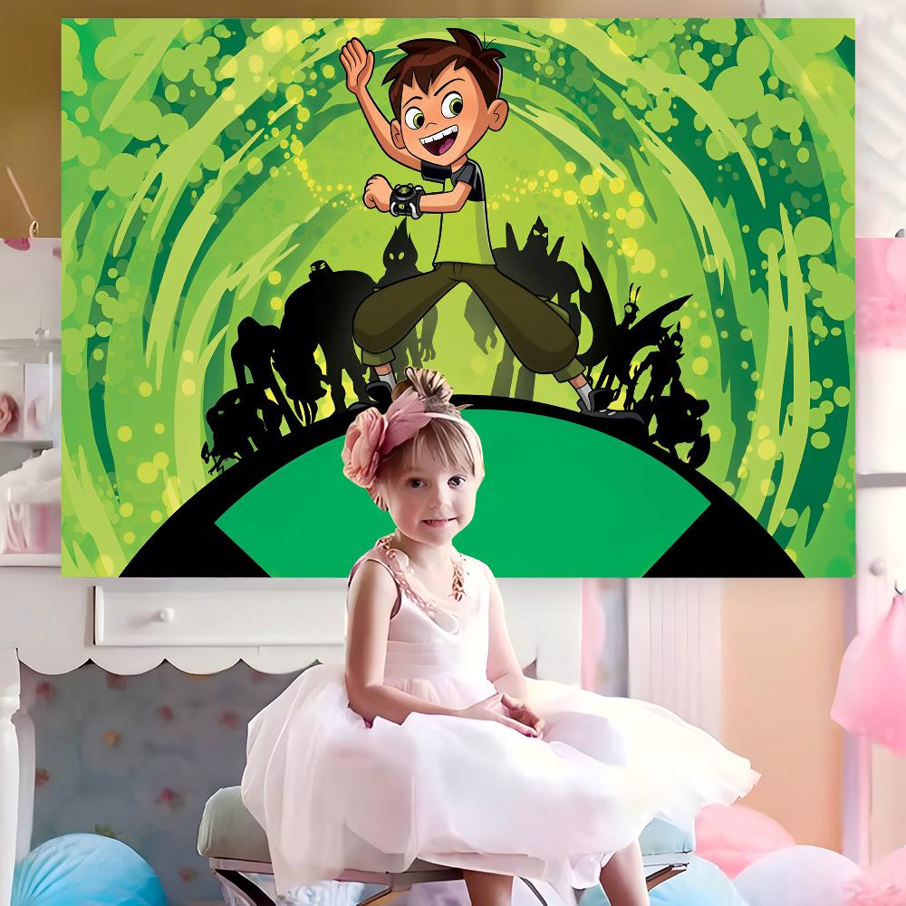 Cartoon B-Ben 10 Background Boy Children Birthday Party Decoration Banner Cartoon Photography Background Poster