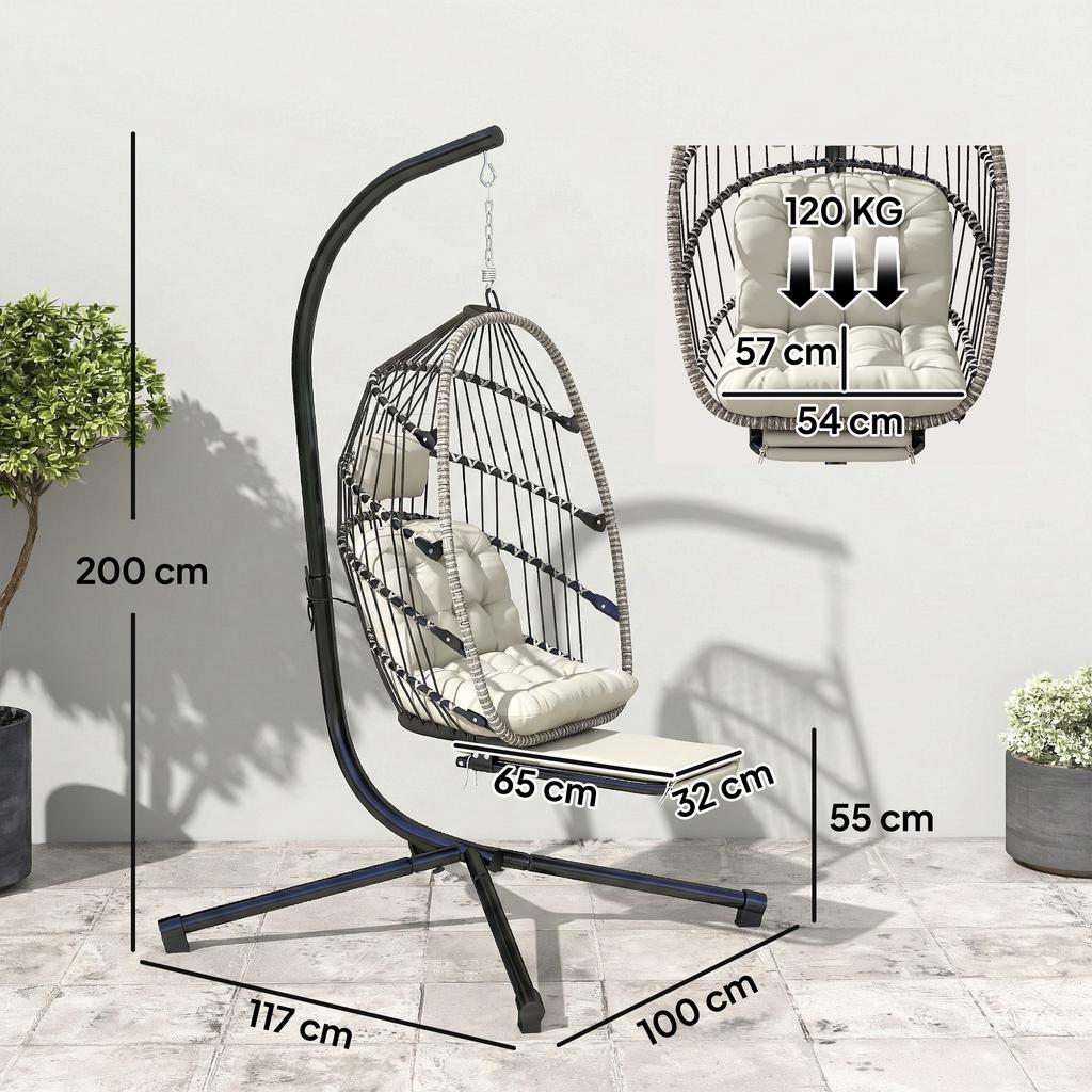 Hanging Chair with Stand, Folding, Retractable Footrest, Light Grey