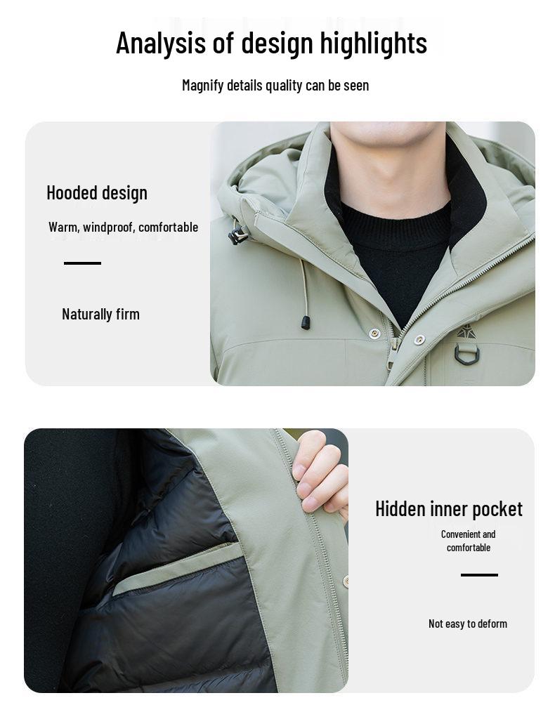 Men's Hooded Winter Down Jacket - Versatile, Thick, and Warm