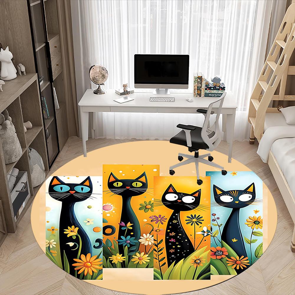 1PC Cat Garden Office Round Area Rug,  Mat Suitable ForOffice, Under Office Chairs Bedroom Living Room Home Decor, Room Deco