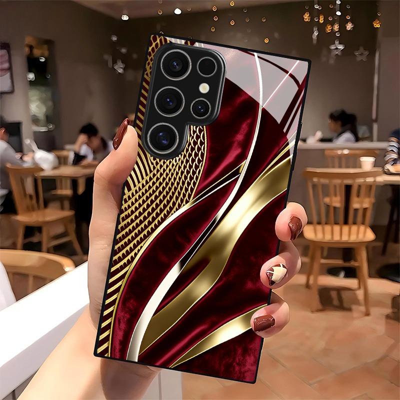 Rote Gold Samt texturierte Kunst gehärtetes Glas Handyhülle geeignet für Samsung GalaxyS26 S25 S24 S22 S21 S20FE/Ultra/Plus Anti-Drop