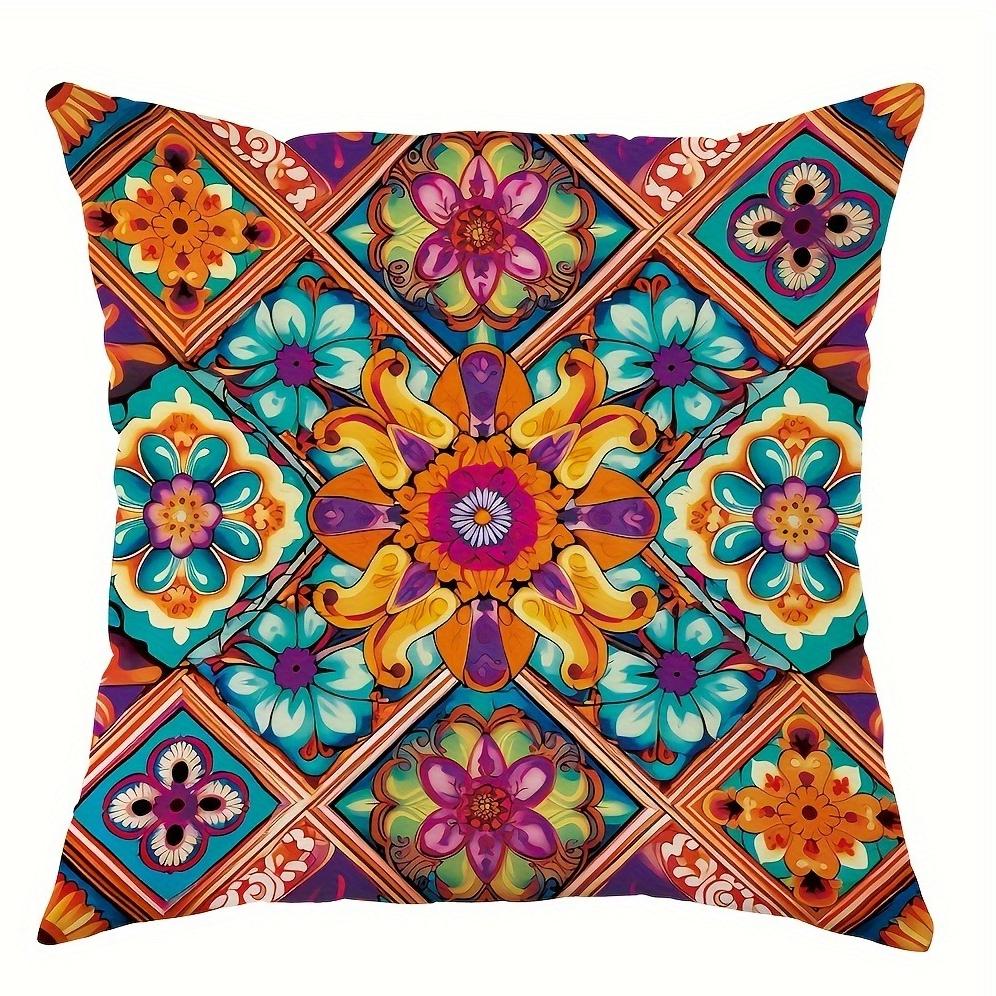 Bohemian Mandala Checkered Pillow Covers Vibrant Pattern Decorative Cushion Covers For Sofa Living Room Outdoor Home Decor