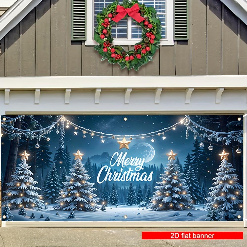 2D door banner, 1 piece, 2D banner, Christmas garage door banner, Christmas tree and colorful light pattern, polyester material