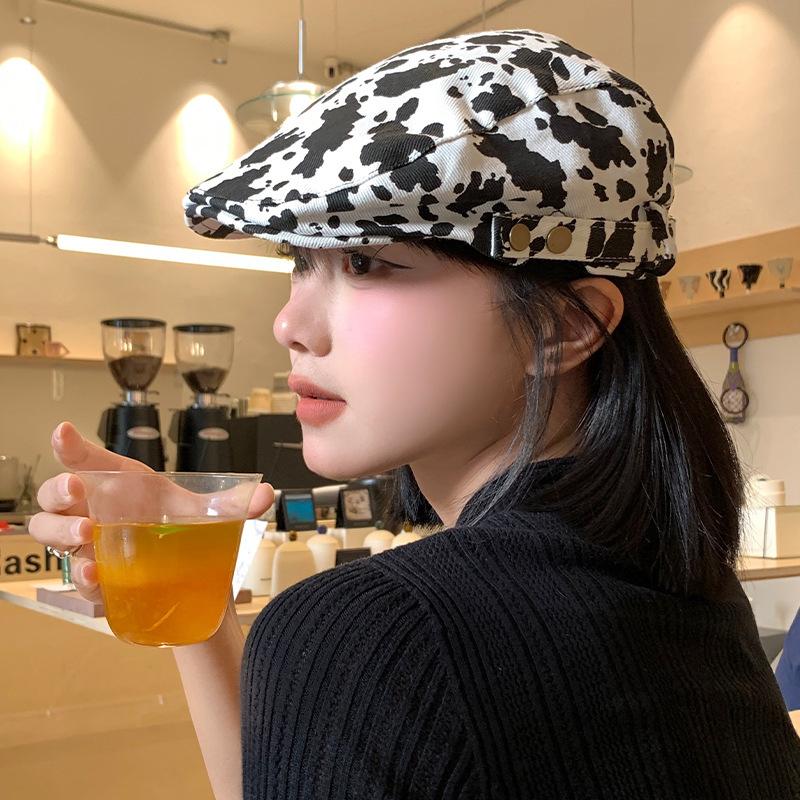 Japanese Retro Milk Pattern Front Hat Girl with Big Head Circumference and Beret Showing Her Face  Little Versatile Painter Newspaper Baby Hat