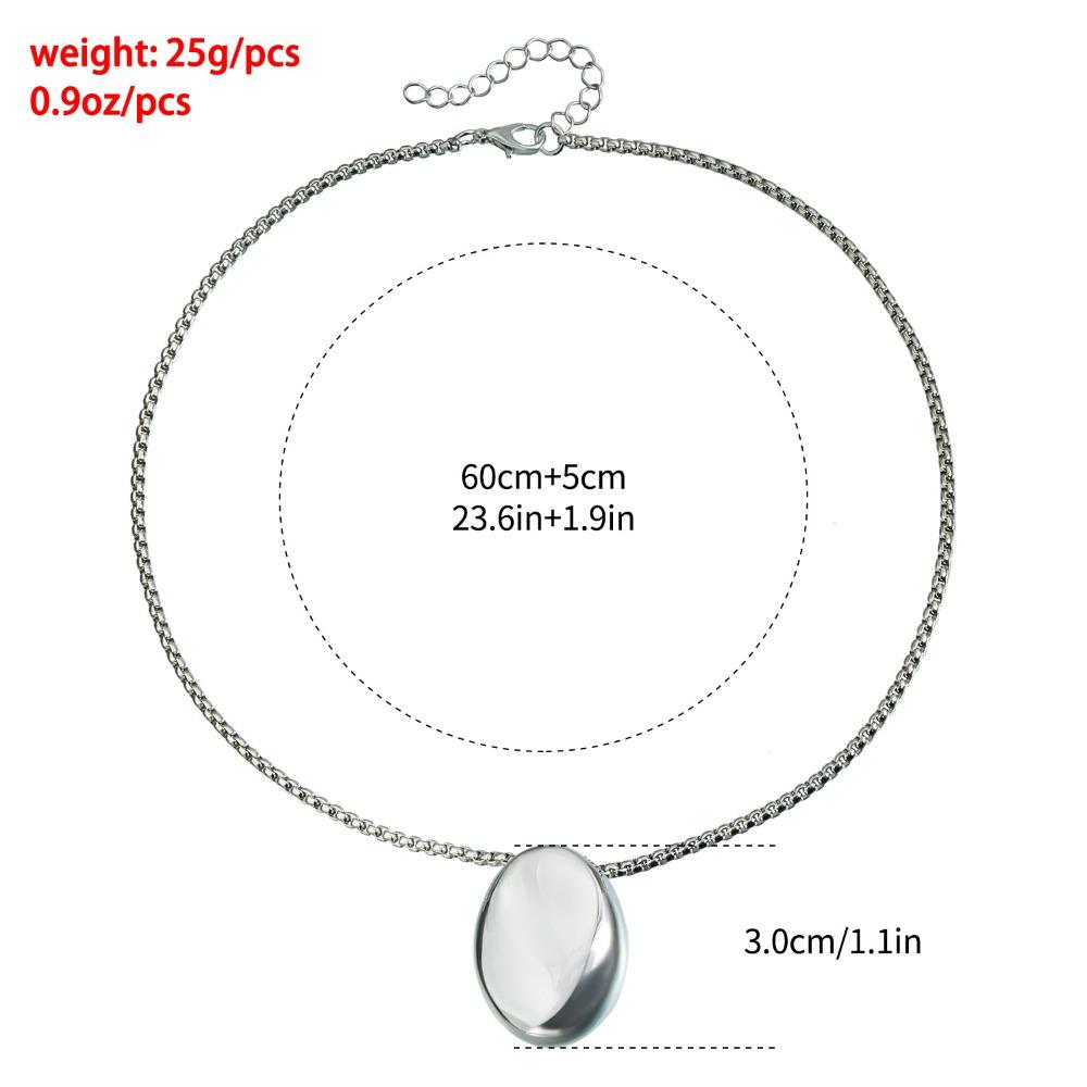 Personality Simple Geometric Bright Surface Elliptic Water Drop Pendant Necklace for Women Fashion Collar Chain Jewelry Gift