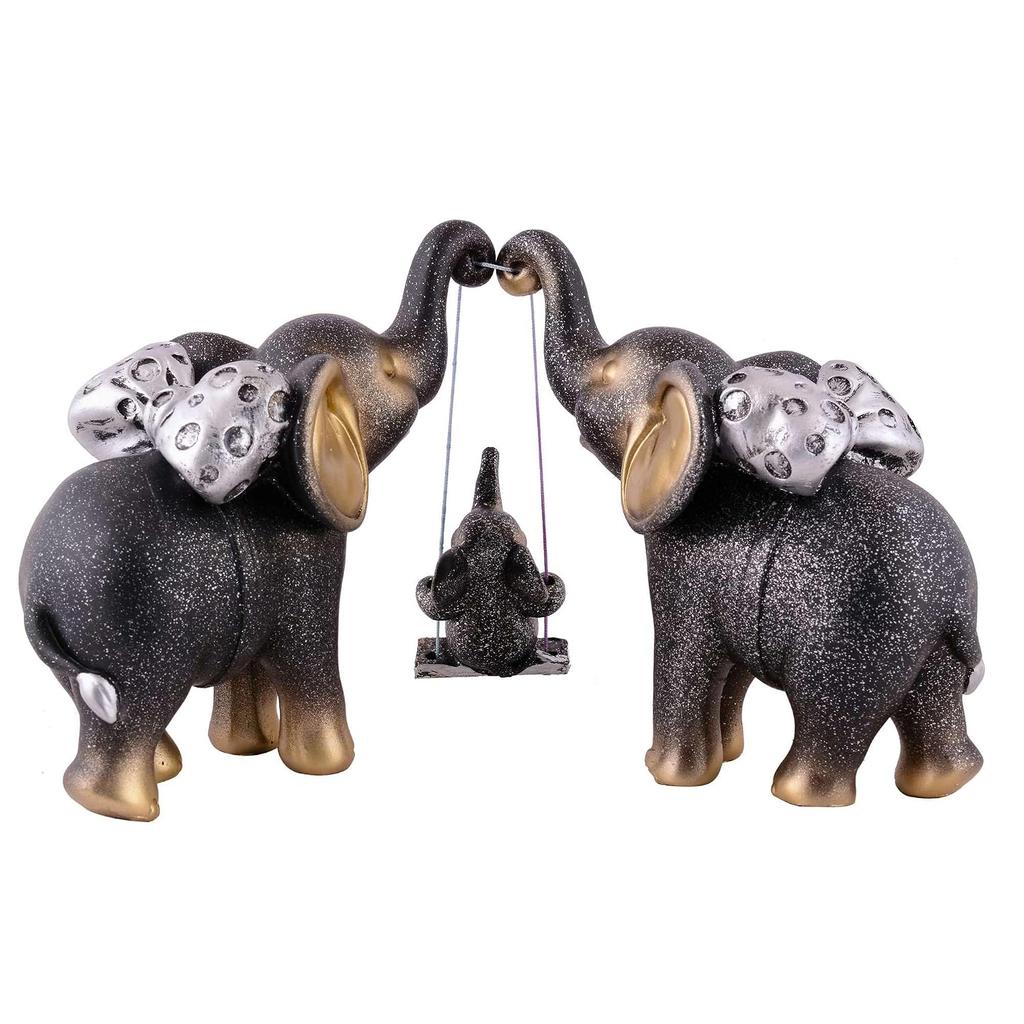 Resin Elephant Showpiece, For Home Decoration Item, Table Décor, Black, Golden