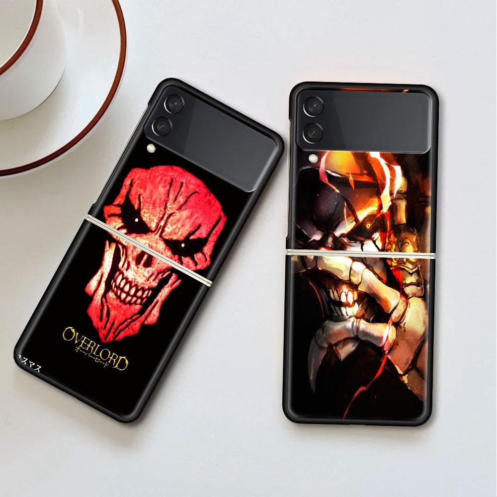 Case For Samsung Galaxy Z Flip 3 5G Black Hard Luxury ZFlip Phone Cover Fall Prevention Fashion PC Shell Overlord Skull Anime