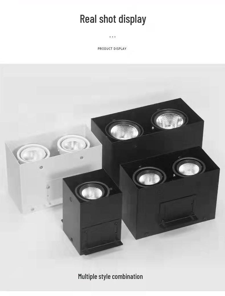 LED Aluminum Square Tube Light - Commercial Spotlight with Super Bright COB Grille Baffle, Single & Double Head Options
