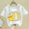 Pokemon Pikachu T-shirt Children A-Z Letter White Clothes Round Collar Clothing Kids Short Sleeve Cartoon Partern Summer Tee Top