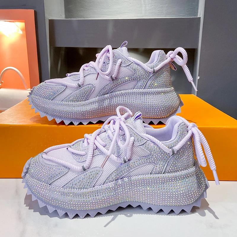 Full Diamond Running Shoes Thick Soled Spring Breathable Sports Water Diamond Casual Versatile Women'S Shoes Sports Shoes