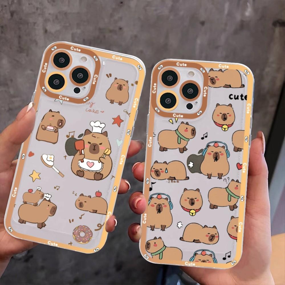 Cartoon Capybara Phone Case For iPhone 15 11 12 13 14 Mini Pro Max XR X XS TPU Clear Case