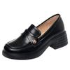 New Spring Autumn Leather Shoes British Style Love New Thick Heel Retro Single Shoes One-Part Women's Shoes Comfortable Fashion