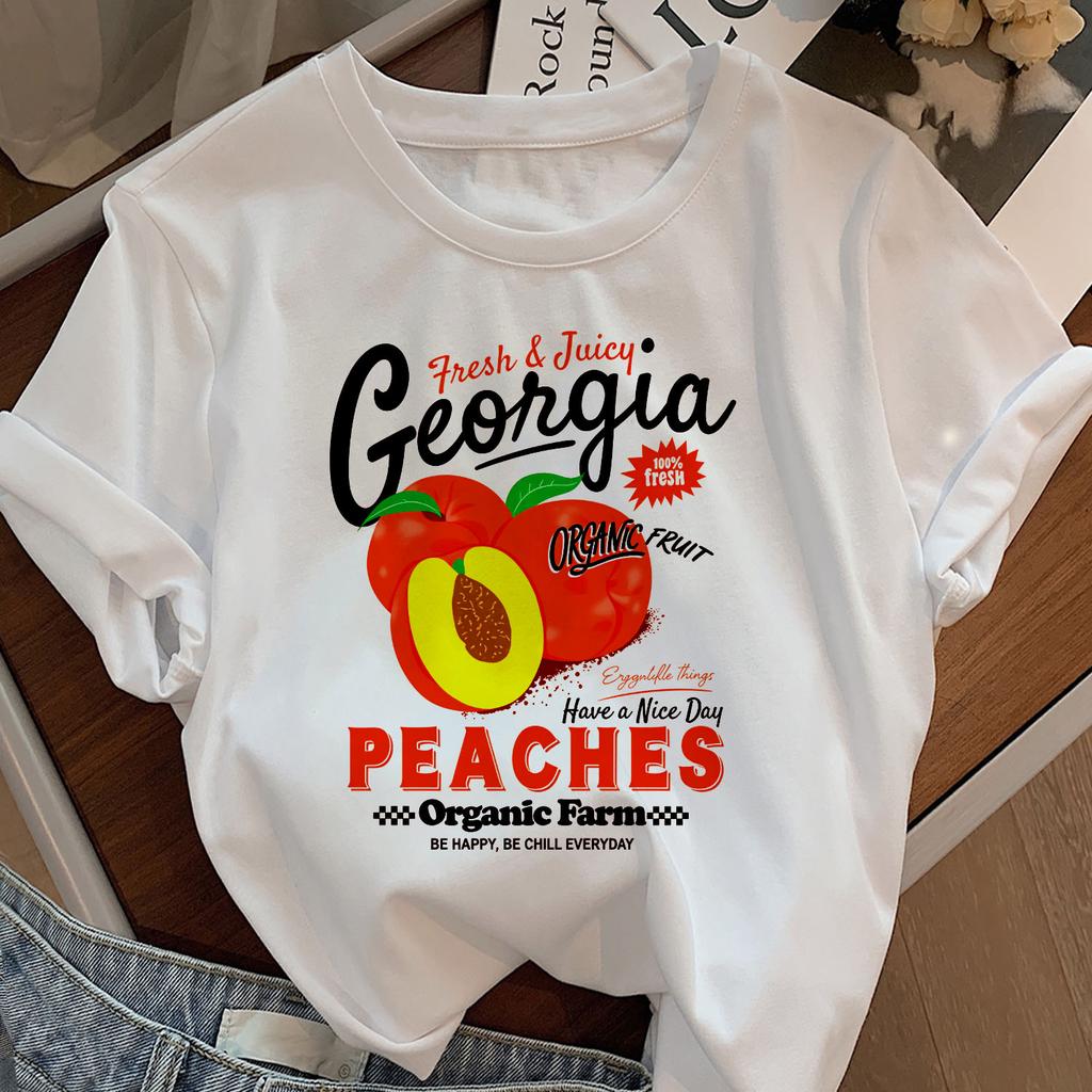 Summer Peach Fruit Graphic Print TShirt Short Sleeve Crew Neck Casual Top for Summer Spring UnisexS Clothing Streetwear