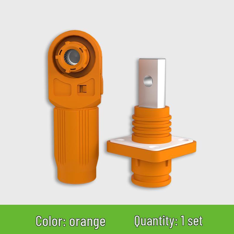 Black and Orange Angled Plug Socket; Positive/Negative Pole Energy Storage Connector; Threaded Hole; 70A-120A Current Capacity