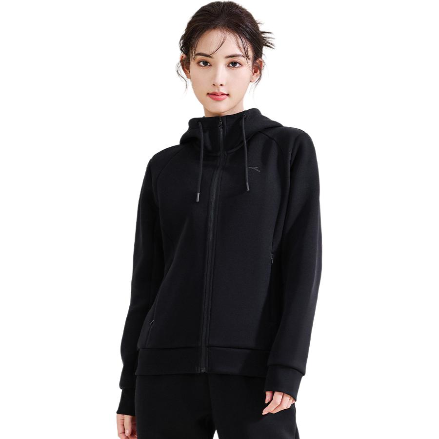 Anta Sports Lifestyle Series Solid Color Comfortable Fitted Cardigan Straight Leg Simple Versatile Long Pants Fitness Set Women Sets Black 962517201-3