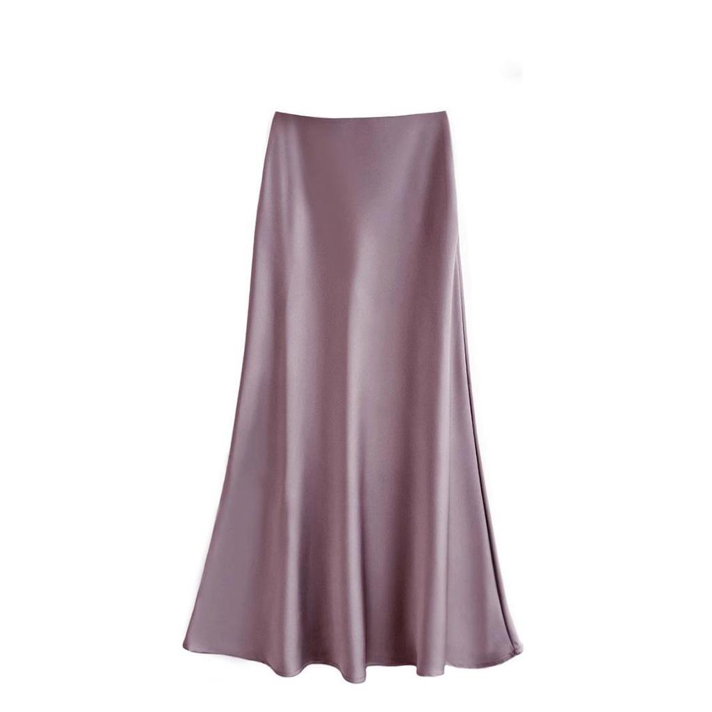 Women's French-Style Satin Midi Skirt - Light Luxury, High-Waist, Bodycon Mermaid Design for Spring and Autumn