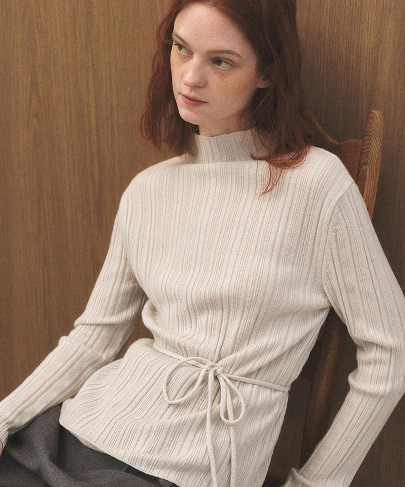 AAU Mock Neck Ribbed Belt Knit_Misty Gray