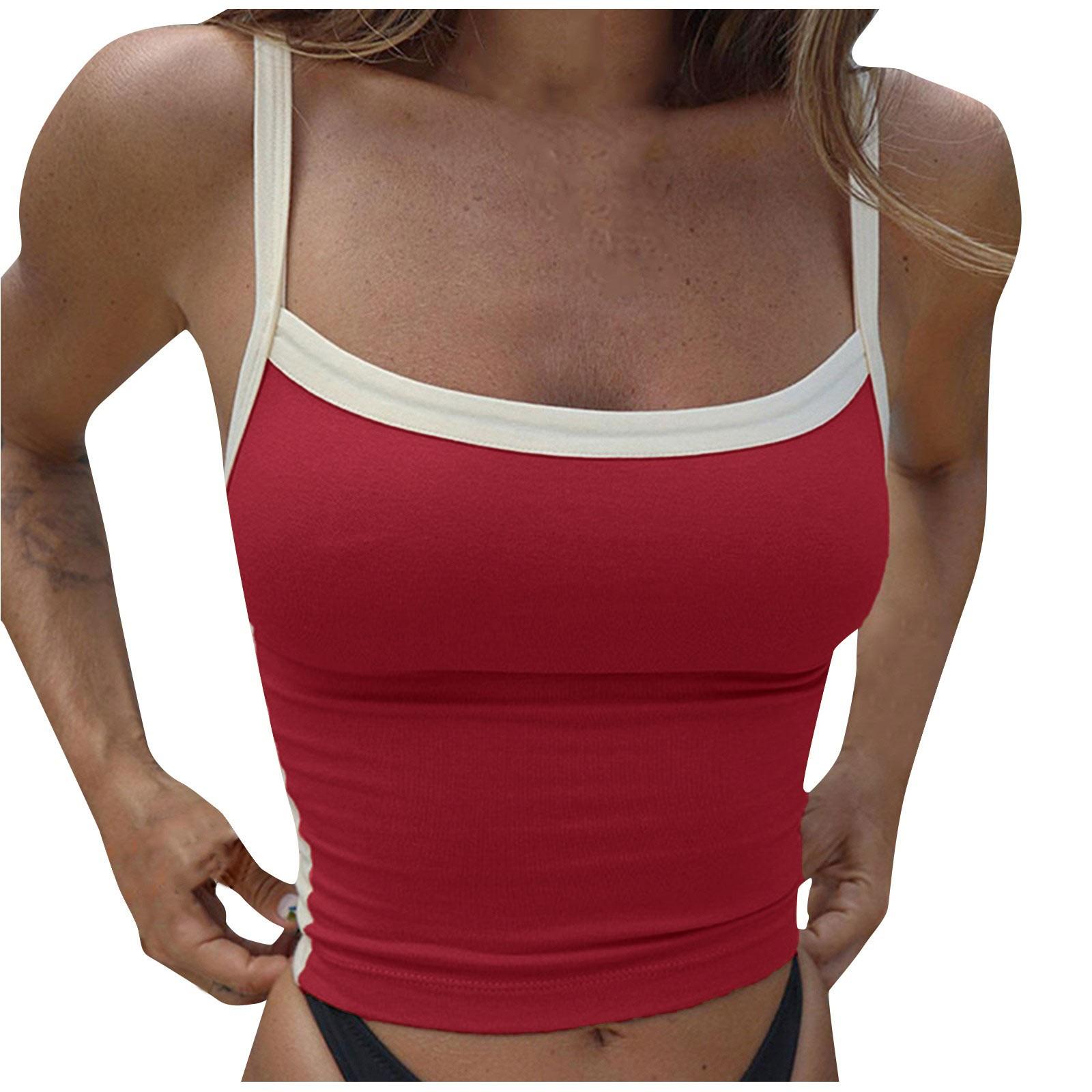 Women s Slim Fit Crop Top Spaghetti Strap Tank Top Backless Design Stretchy Casual Summer Wear S красный