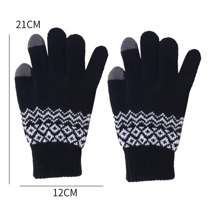 Women Men Fashion Winter Knitted Warm Driving Cycling Gloves Outdoor Thickened Touch Screen Gloves Jacquard Gloves for Cold Weather