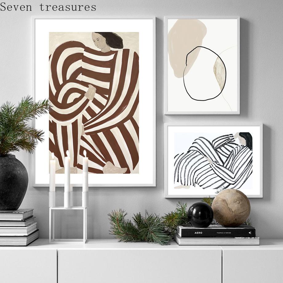 Abstract Line Geometry Curve Girl Wall Art Print Canvas, Modern Nordic Poster, Gallery Wall Picture for Living Room Decoration