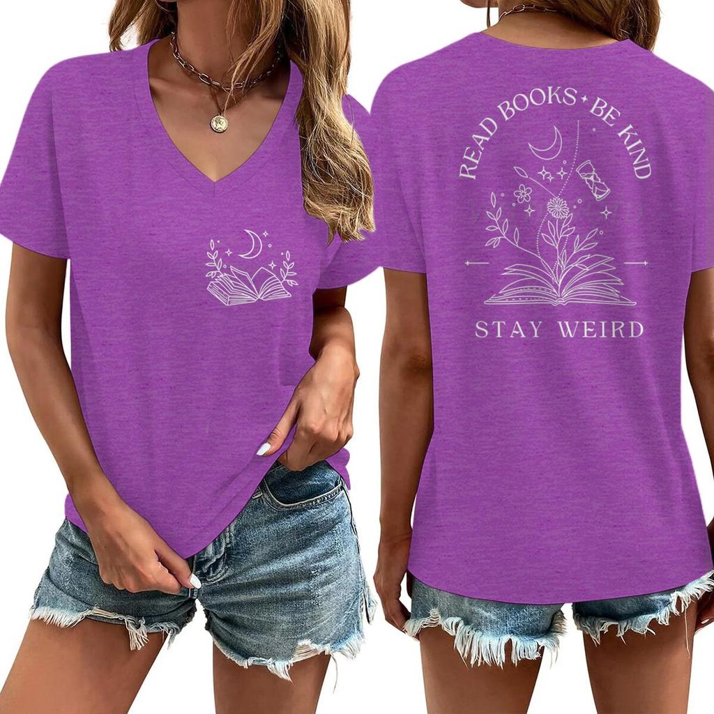 Comfort Colors Read Books Be Kind Stay Weird Shirt Bookish Vneck Short Sleeve Tee Book Lover Boho Gift Floral Design TShirts