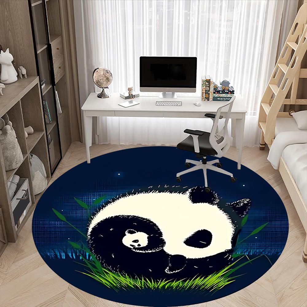 1pc Panda Night Office Round Area Rug, Indoor Mat Suitable For Office, Under Office Chairs Bedroom Living Room Home Decor, Room Deco