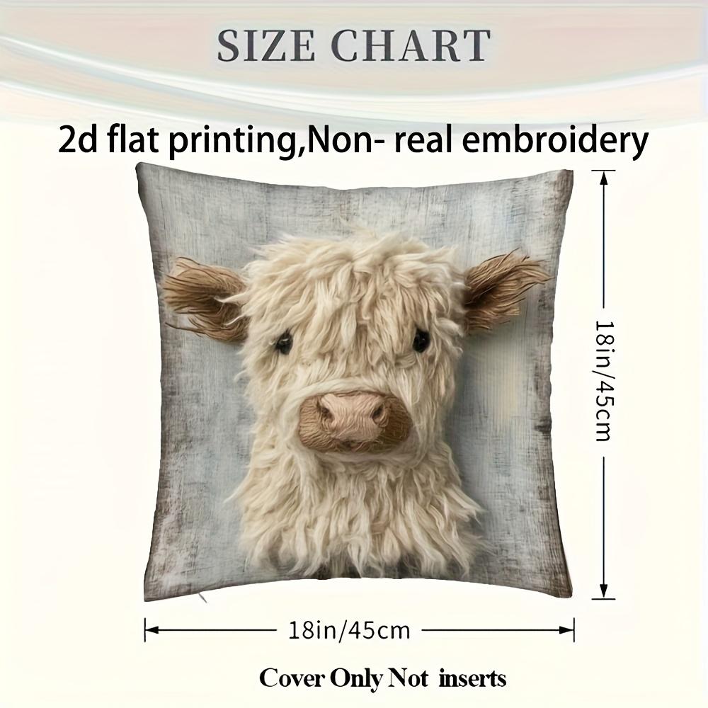 1pc Highland Cow Cushion Cover - Realistic Fluffy Cow Face Design, Zipper Closure, Living Room Bedroom Decor - Pillow Case Only