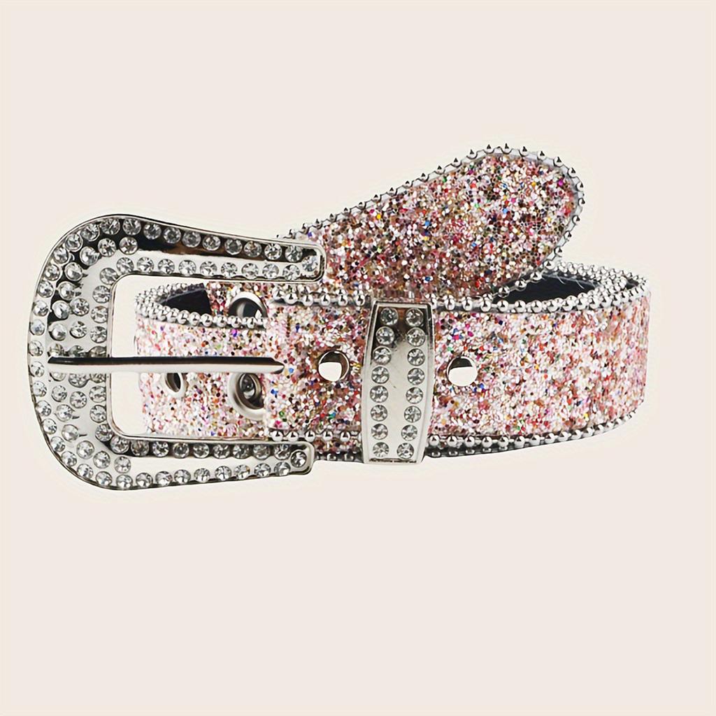 Adult Full Sequins Waist Belt Street Culture Enthusiasts Waist Belt Fashion Rock Fans Rhinestone Buckle Waist Belt
