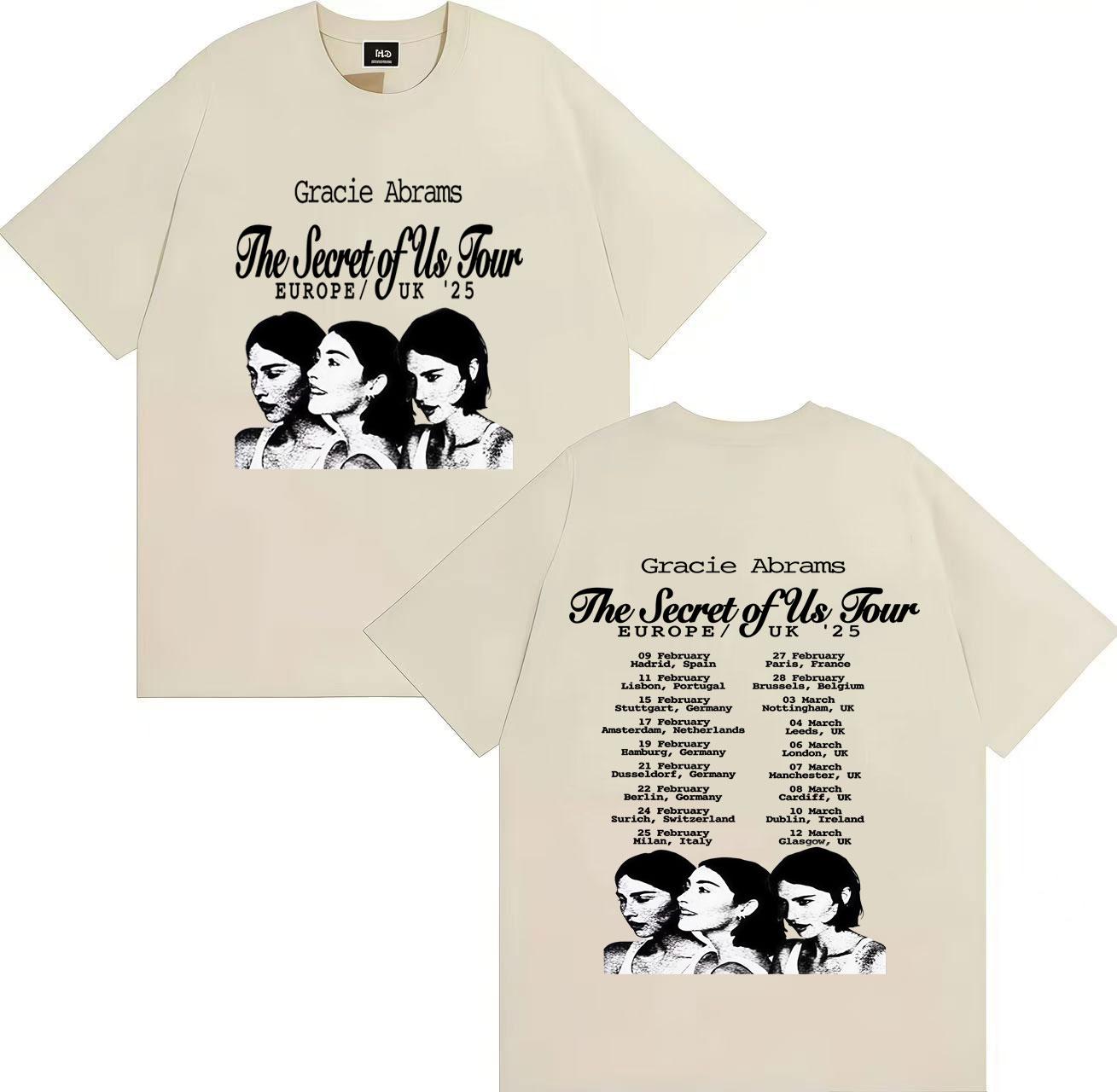 

Fashion Singer Gracie Abrams: Our Secret Pattern Shirt Men s and Women s Round-neck Summer Printed 100% Pure Cotton T-shirt 4XL