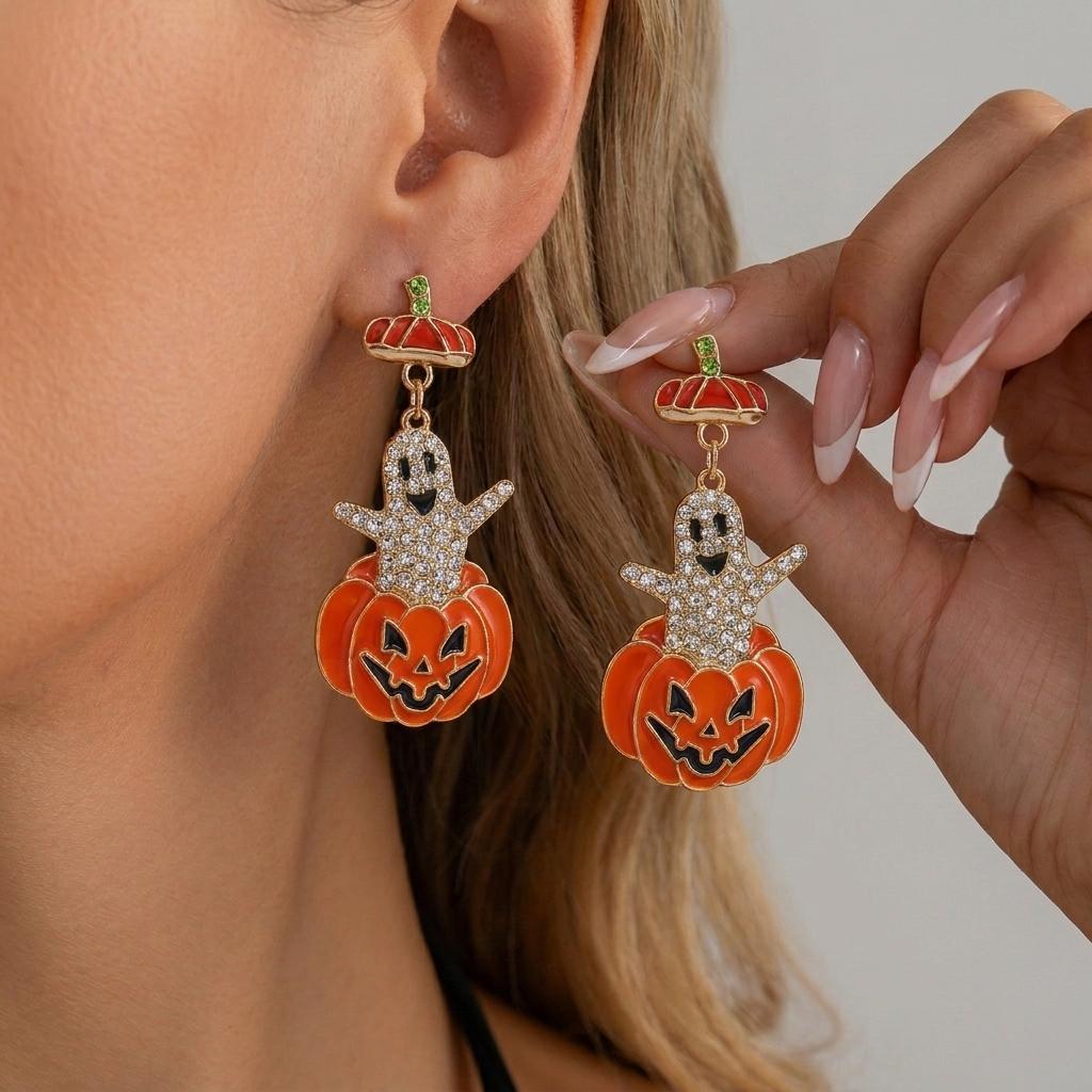 Creative Cartoon Akimbo Pumpkin Leg Dangle Earrings for Women Halloween Enamel Spider Drop Earring Festival Party Jewelry Gifts