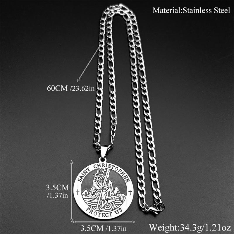 Saint Christopher Protect Us Enamel Medal Pendant Necklace for Women Men Stainless Steel Christian Chain Amulet Jewelry Gift